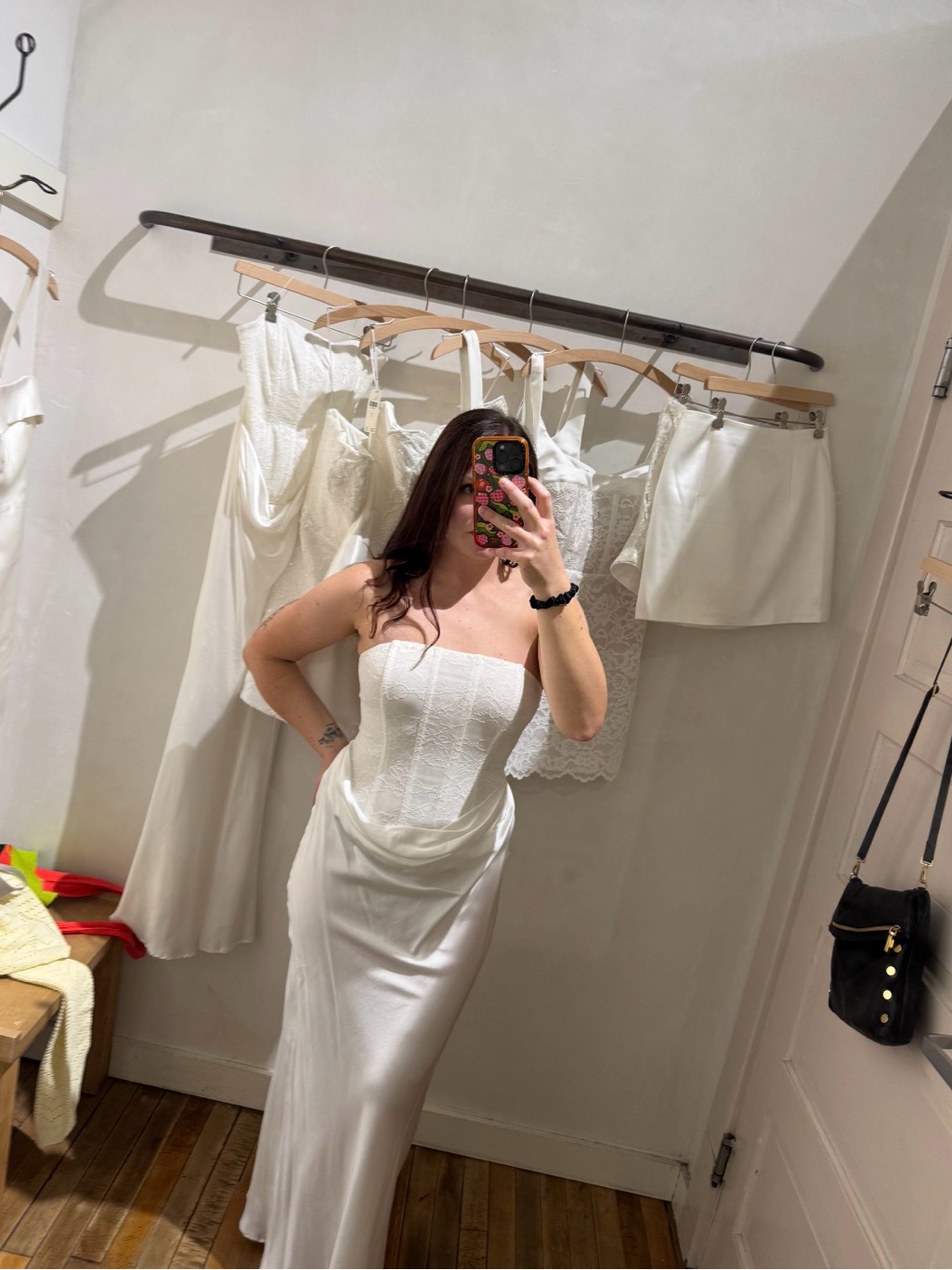 Anthropologie Strapless White Satin Corset Slip Dress